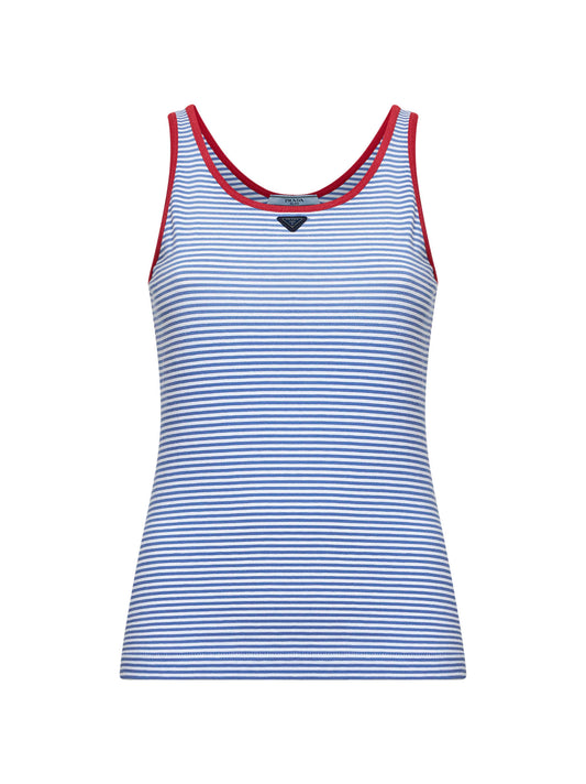 Periwinkle blue and red striped cotton sleeveless top