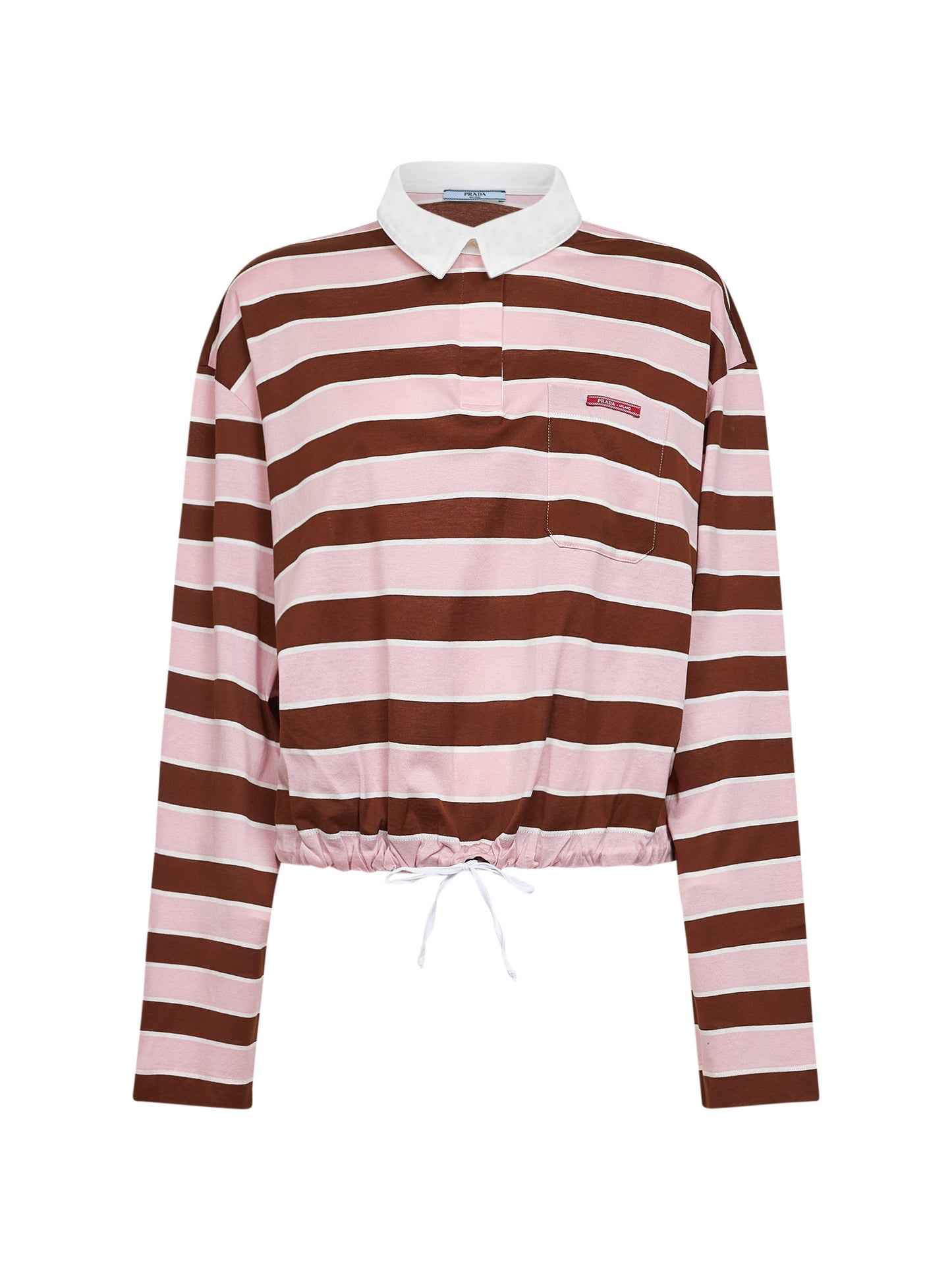 Alabaster and tobacco striped cotton cropped polo shirt