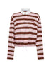 Alabaster and tobacco striped cotton cropped polo shirt