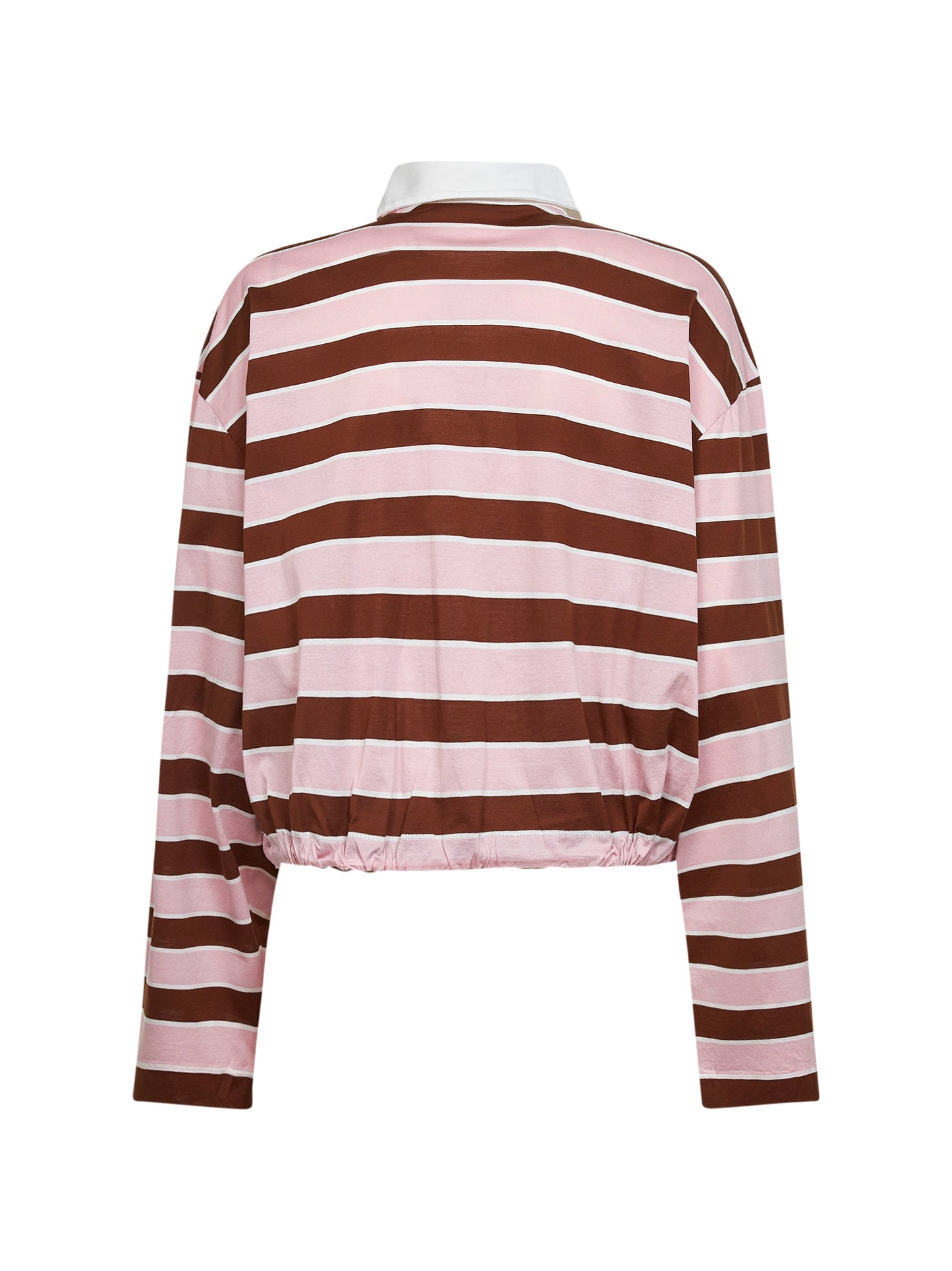 Alabaster and tobacco striped cotton cropped polo shirt