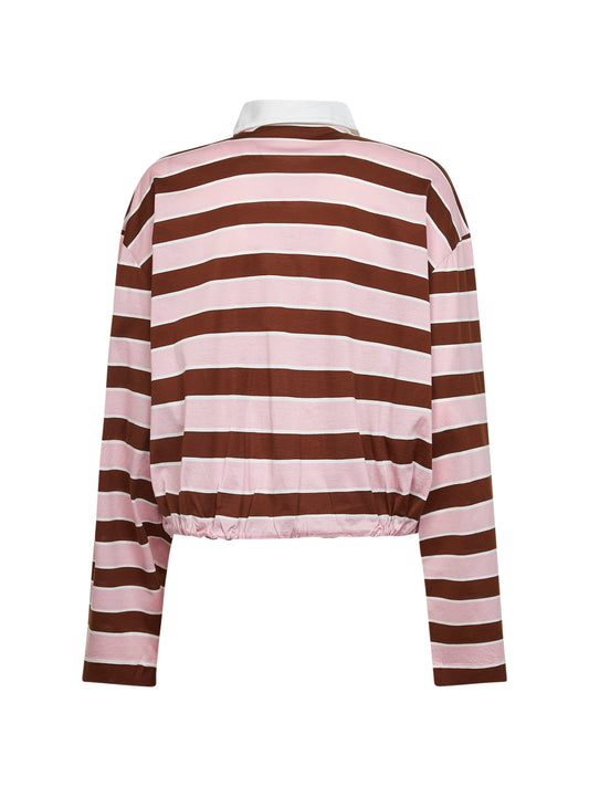 Alabaster and tobacco striped cotton cropped polo shirt
