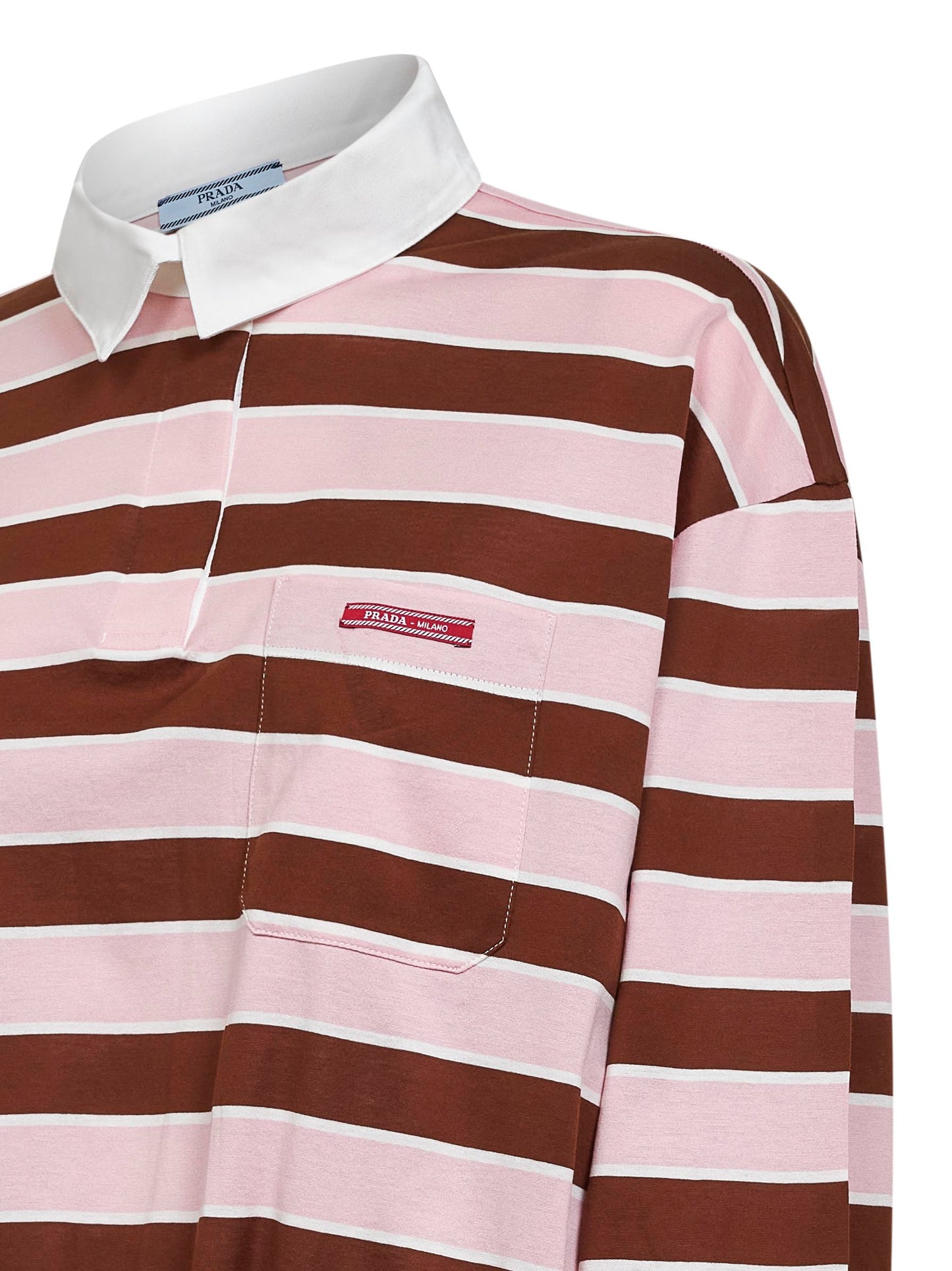 Alabaster and tobacco striped cotton cropped polo shirt