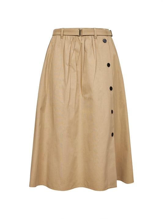 Cord cotton belted midi skirt