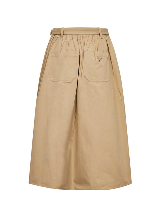 Cord cotton belted midi skirt