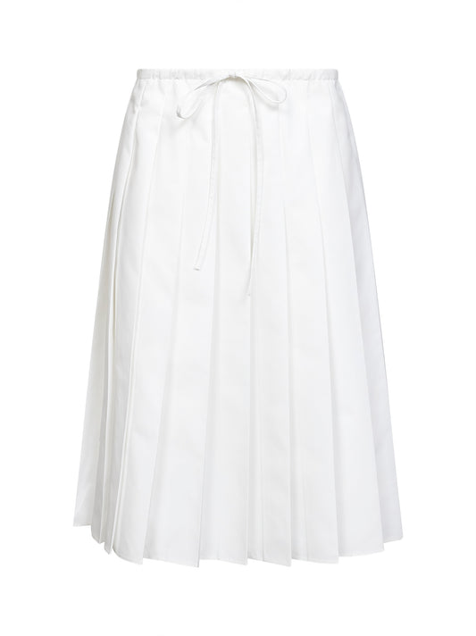 Gonna midi a pieghe in misto cotone tecnico bianco