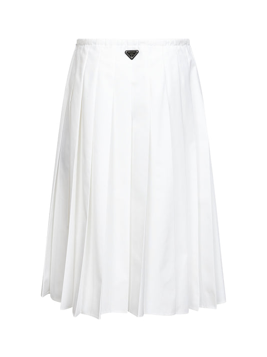 Gonna midi a pieghe in misto cotone tecnico bianco