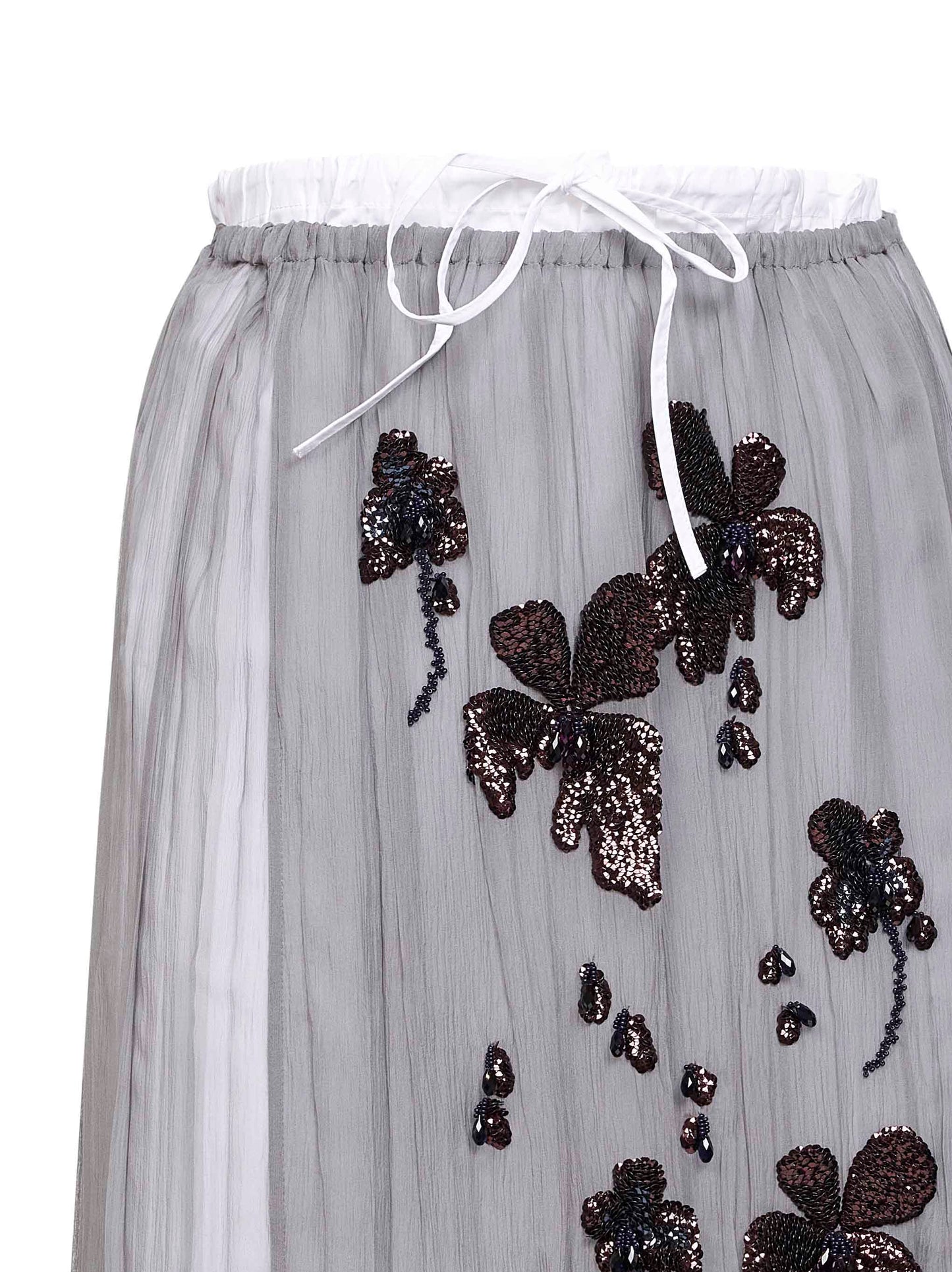 Gonna midi ricamata in chiffon alluminio