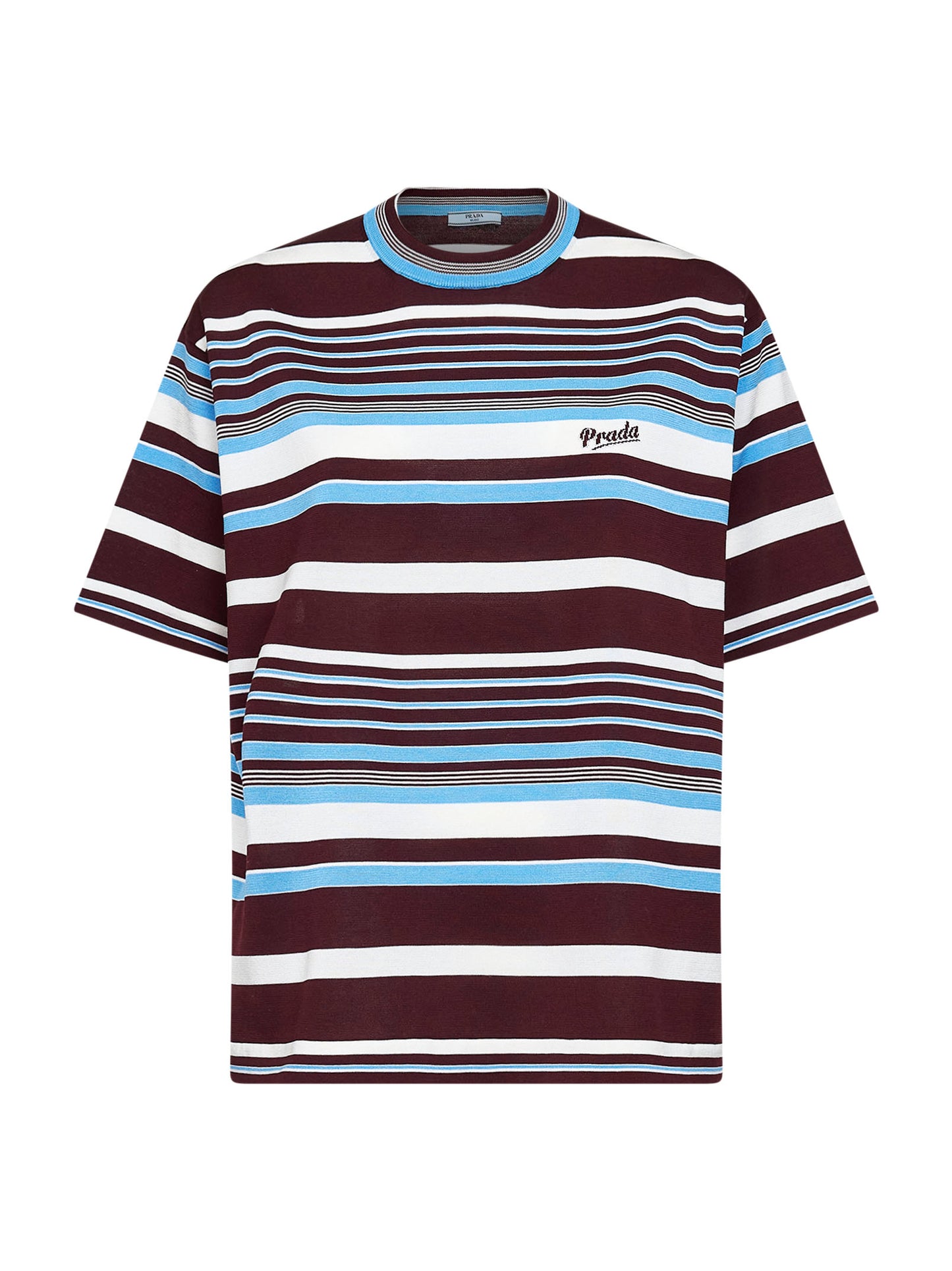 Maglia in cotone a righe amaranto e azzurro