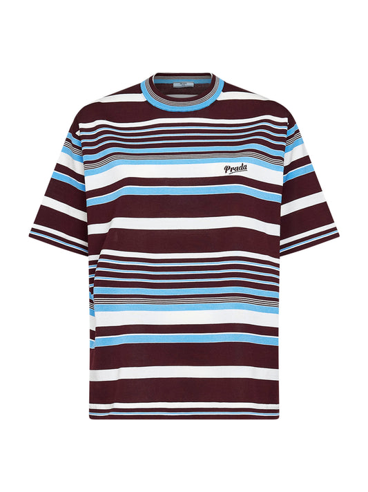 Maglia in cotone a righe amaranto e azzurro