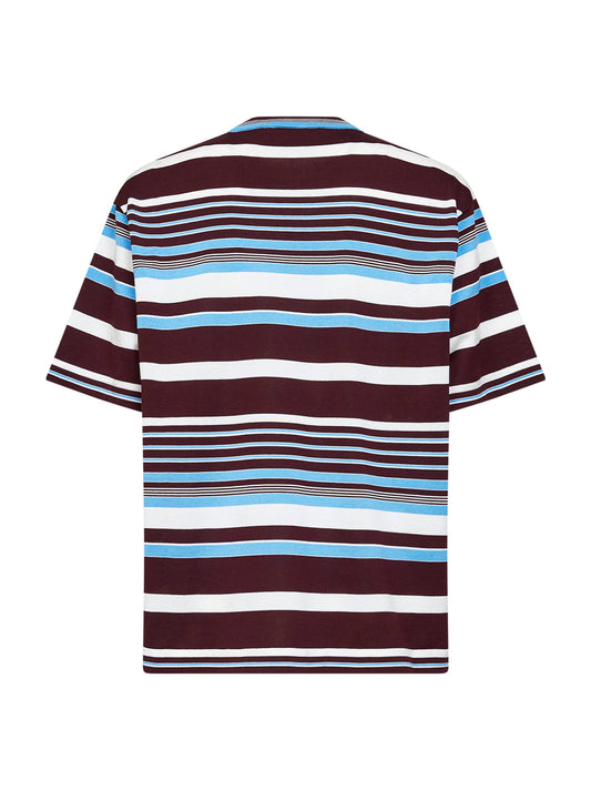 Maglia in cotone a righe amaranto e azzurro