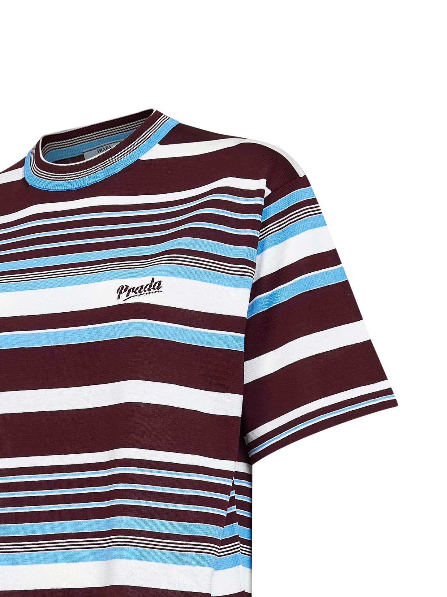 Maglia in cotone a righe amaranto e azzurro