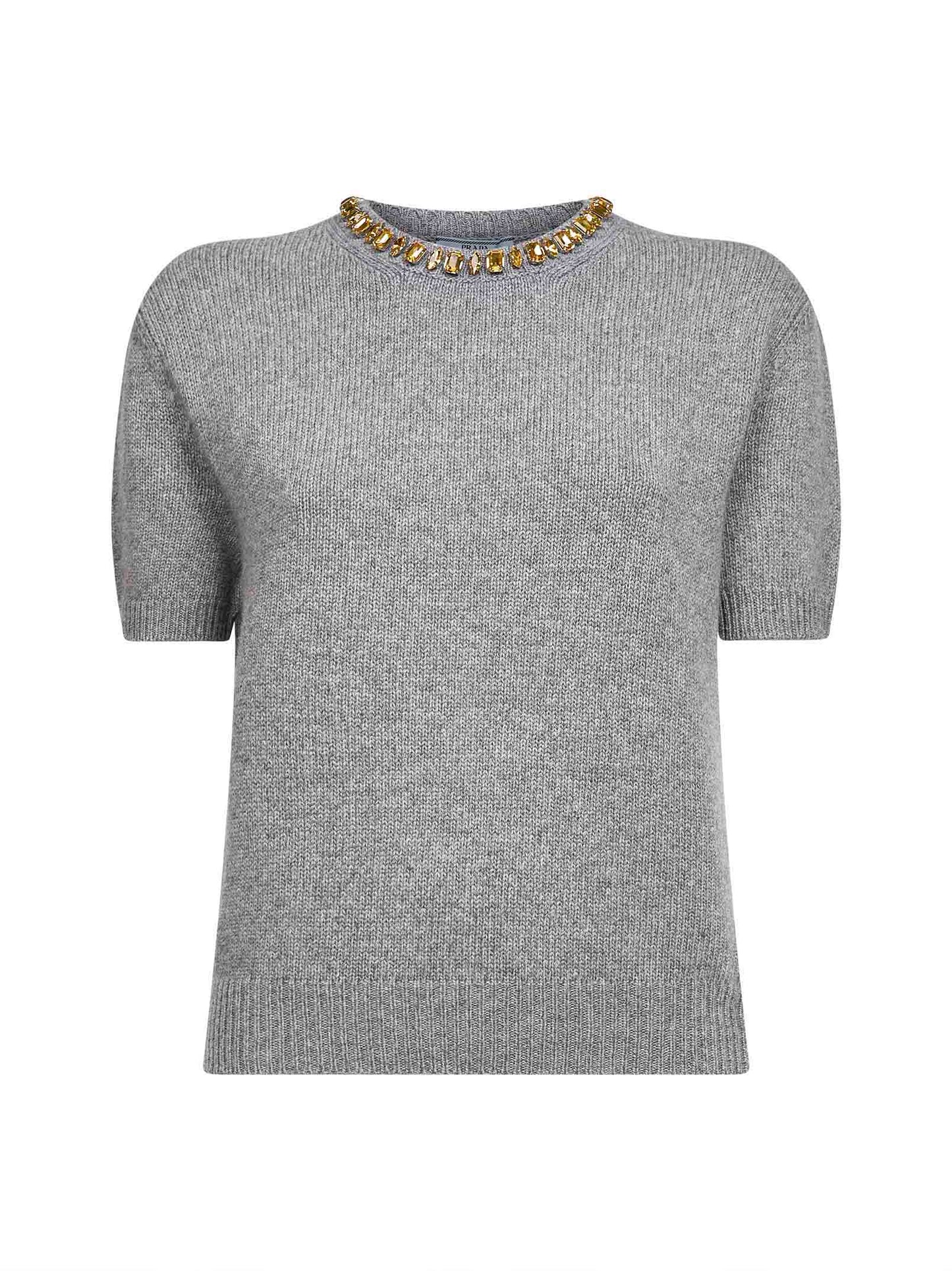 Maglia girocollo in lana e cashmere grigio con cristalli
