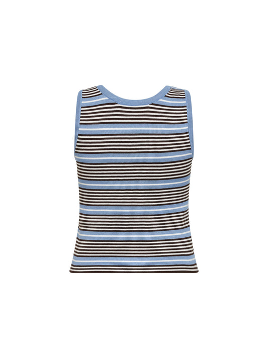 Canotta in cotone a costine a righe azzurro e bianco