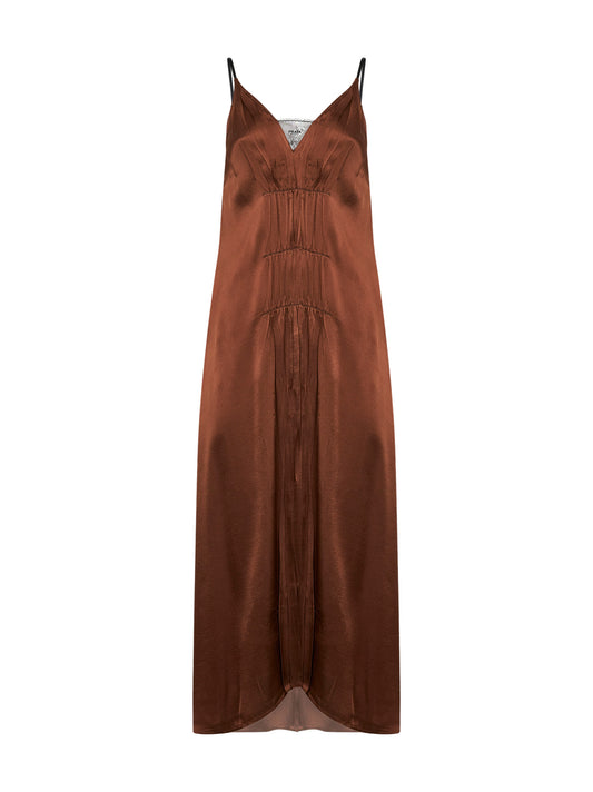Abito lungo in raso tabacco