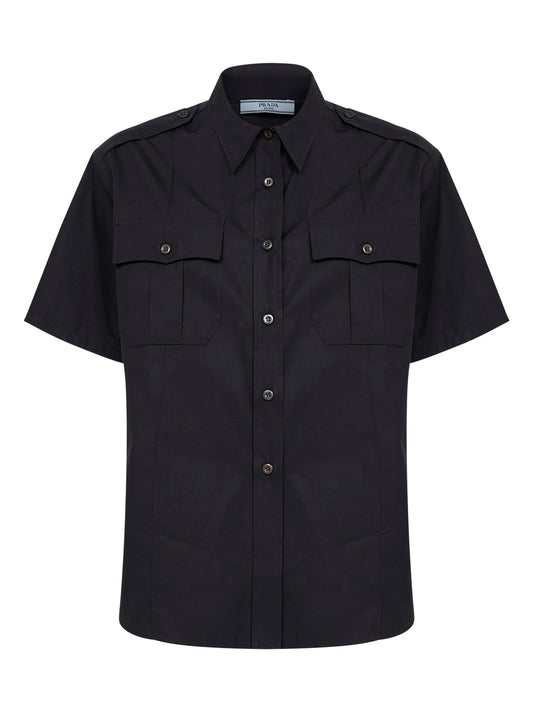 Camicia a maniche corte in popeline nero
