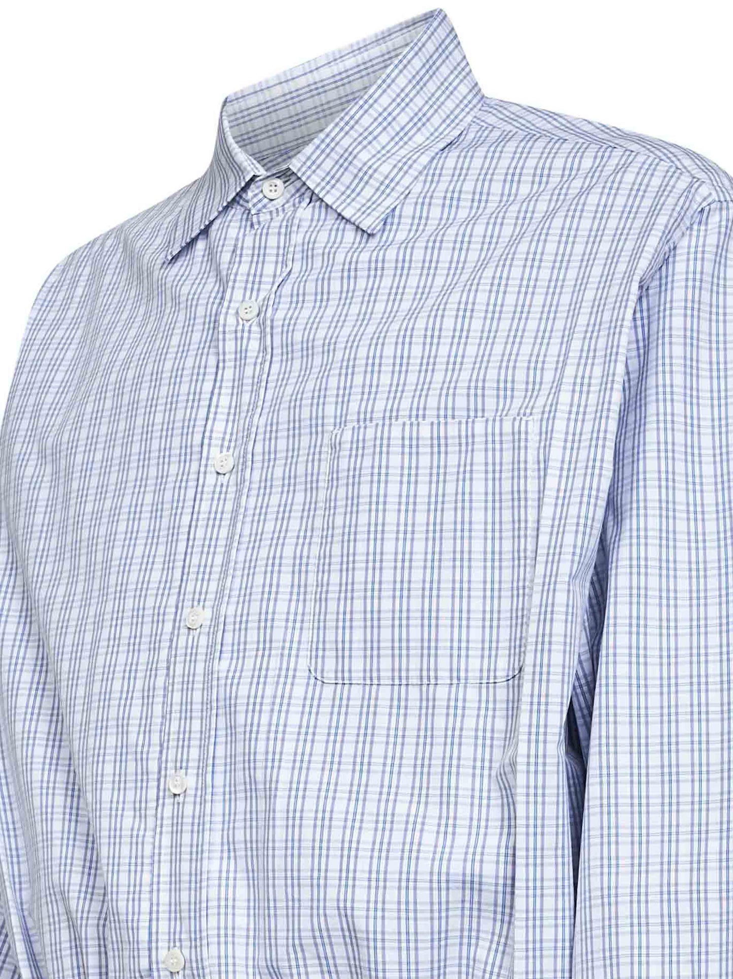 Camicia in cotone a quadri bianca e azzurra