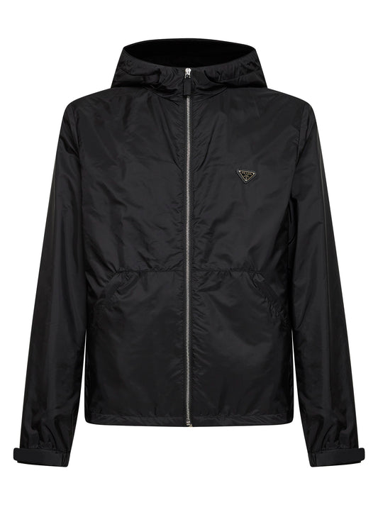 Giubbotto con cappuccio in Re-Nylon nero