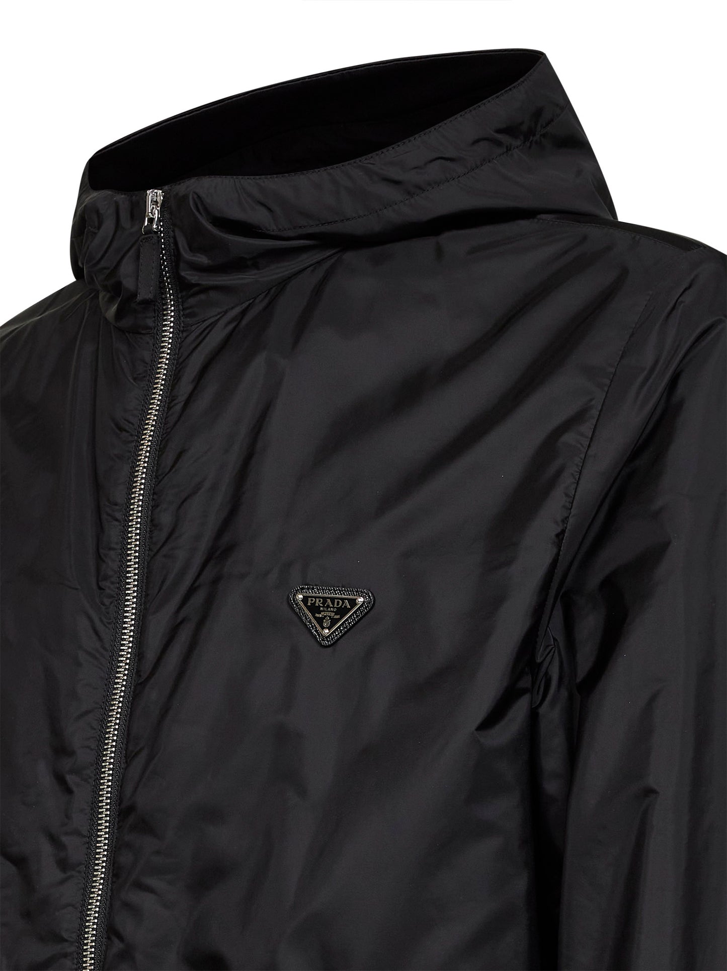 Giubbotto con cappuccio in Re-Nylon nero