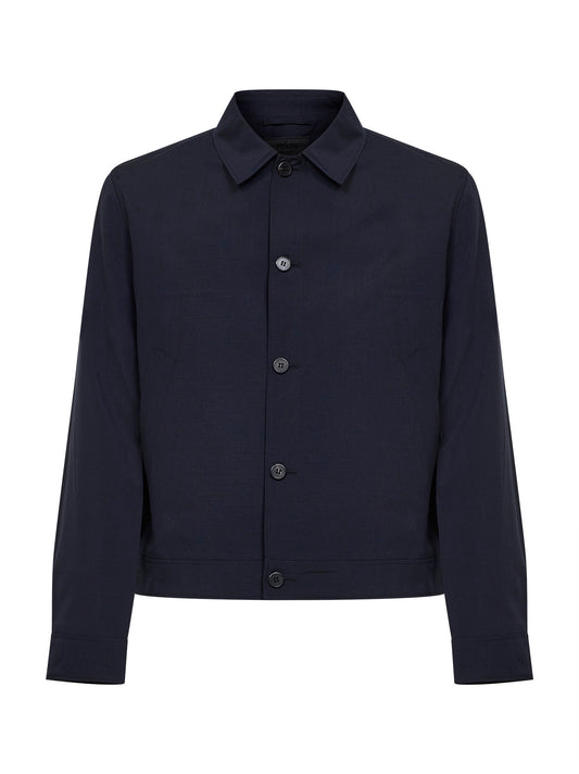 Blue virgin wool and mohair canvas blouson