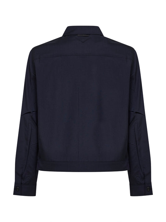 Blue virgin wool and mohair canvas blouson