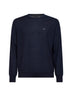 Maglia girocollo in lana pettinata blu<BR/>