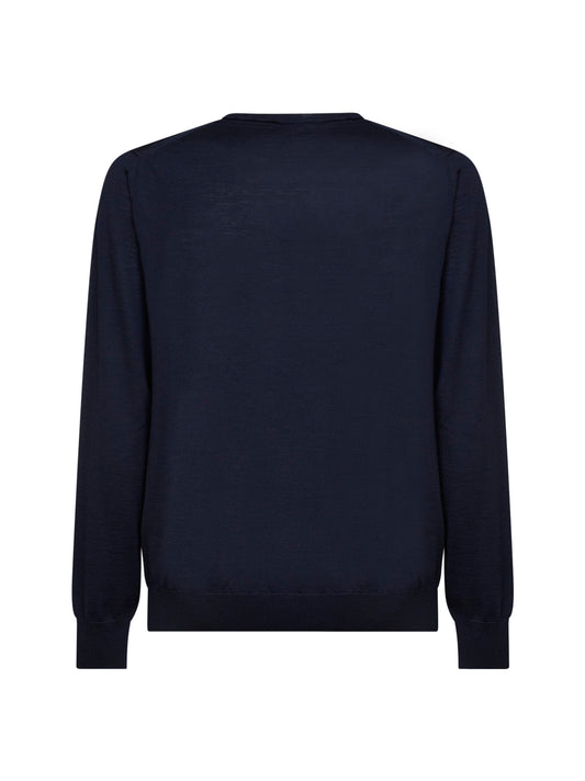 Maglia girocollo in lana pettinata blu<BR/>