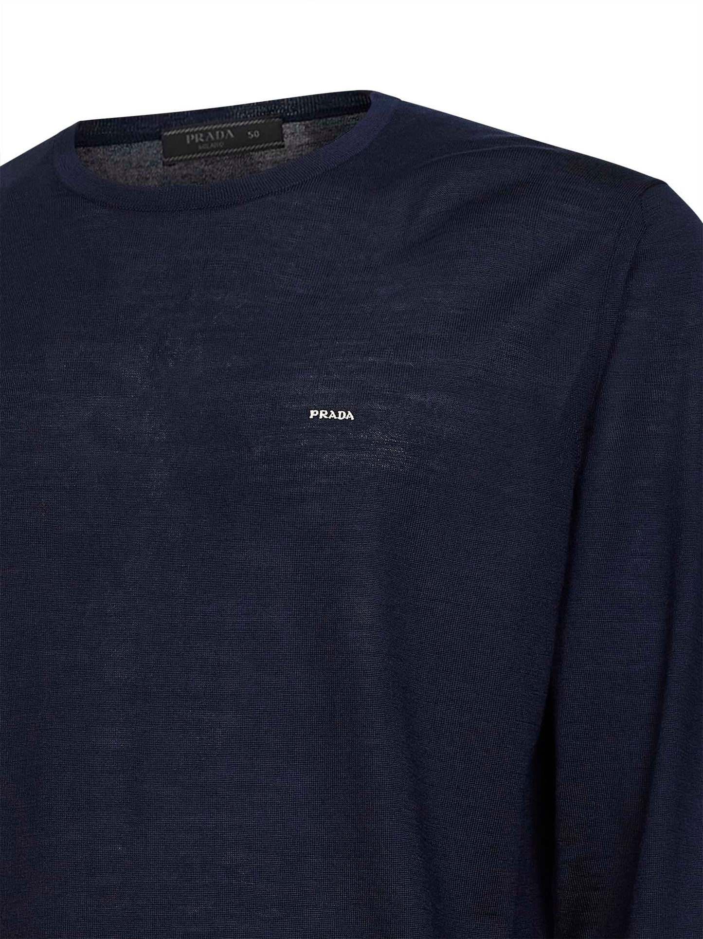 Maglia girocollo in lana pettinata blu<BR/>