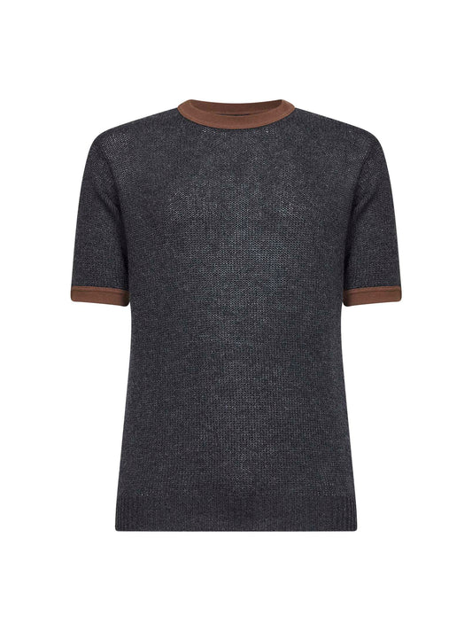 Anthracite cashmere knit crewneck sweater