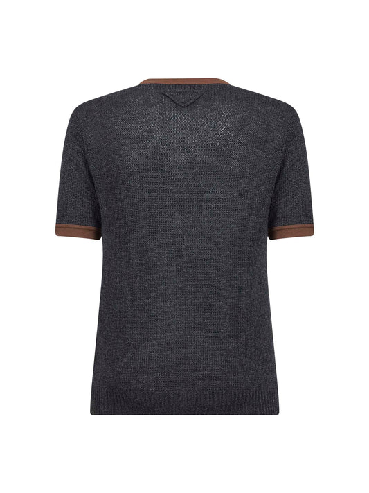 Anthracite cashmere knit crewneck sweater