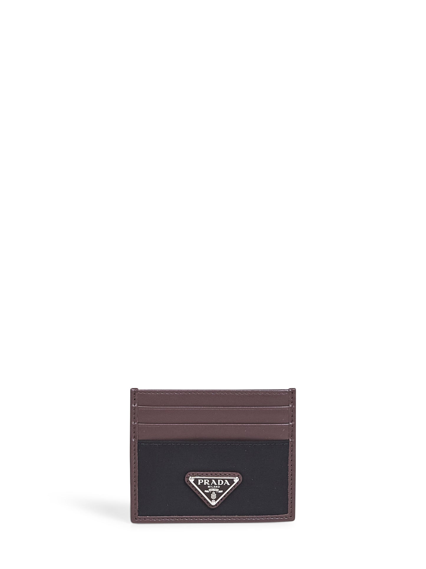 Portacarte in Re-Nylon e pelle nero e caffé