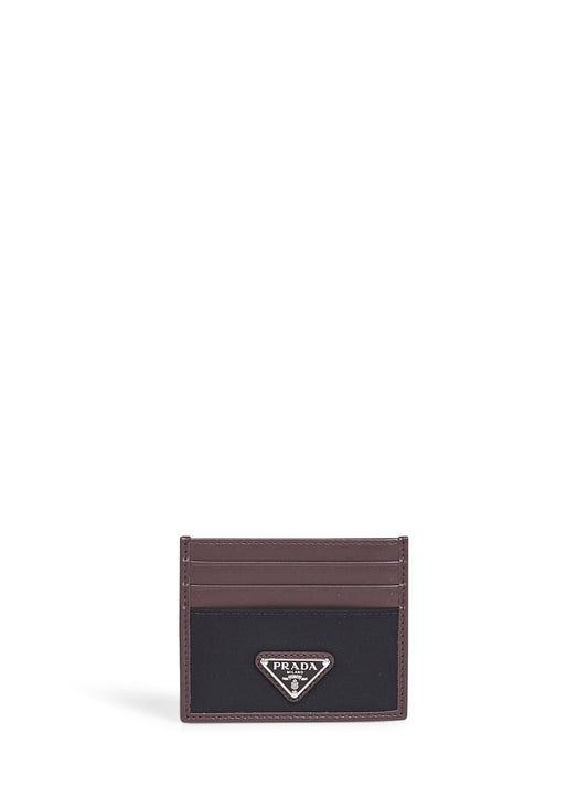 Black and coffee Re-Nylon and leather card holder