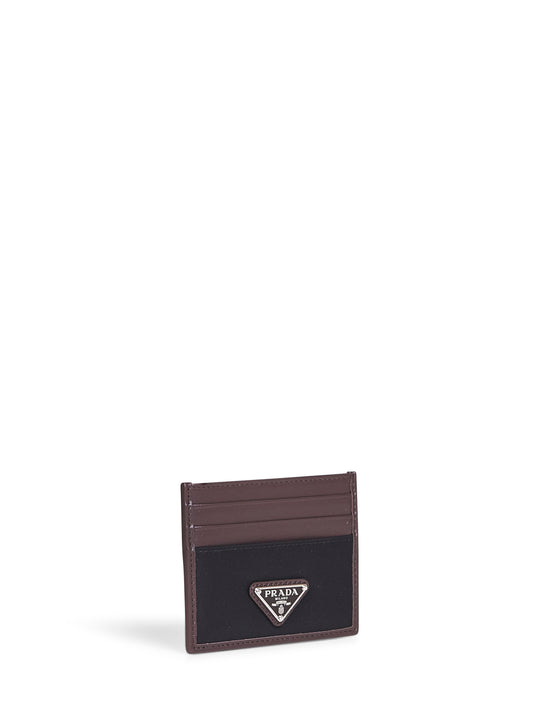 Black and coffee Re-Nylon and leather card holder