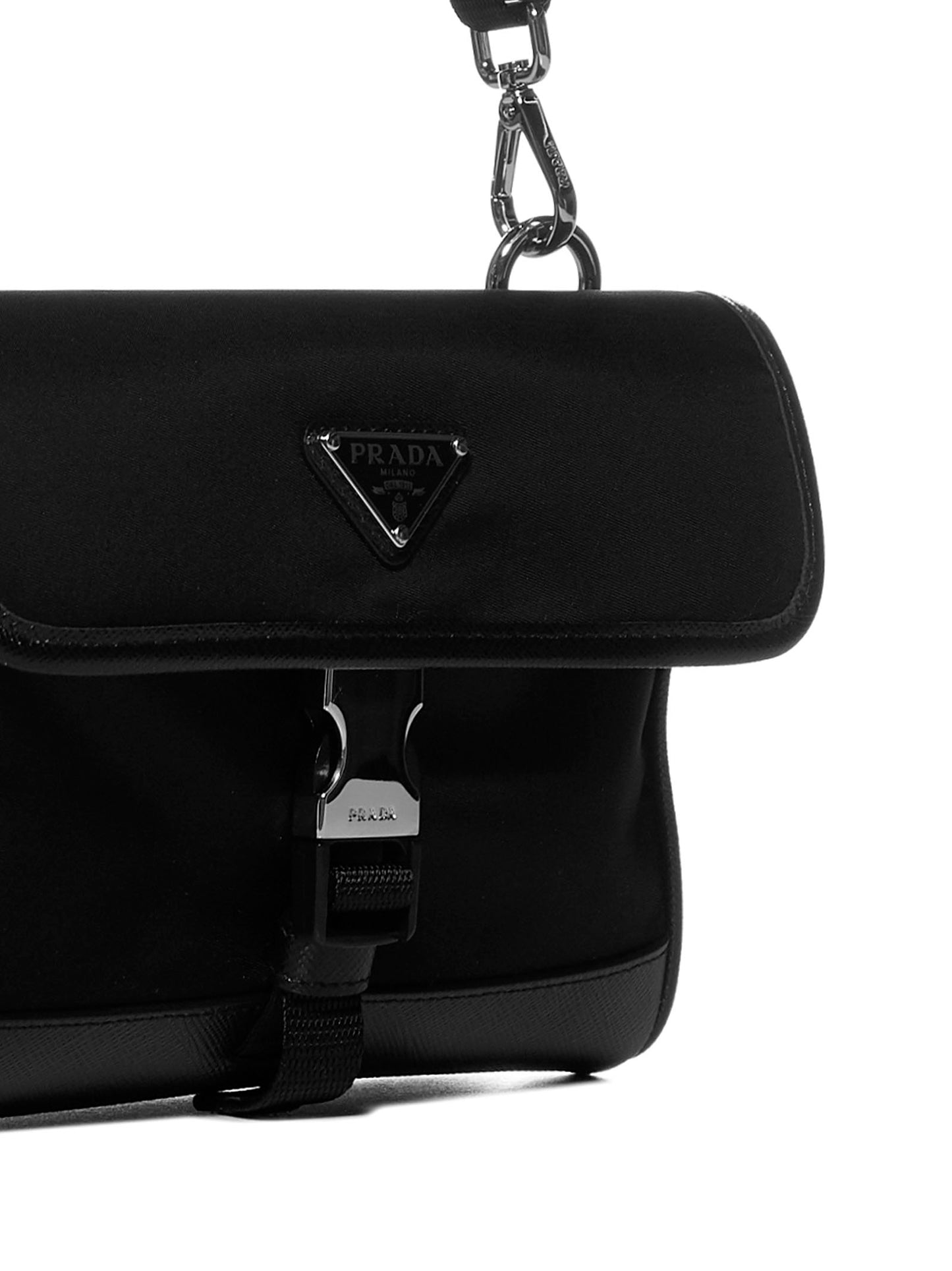 Phone holder in black Re-Nylon and Saffiano leather