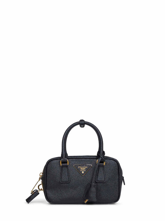 Borsa top-handle a bauletto con tracolla nera