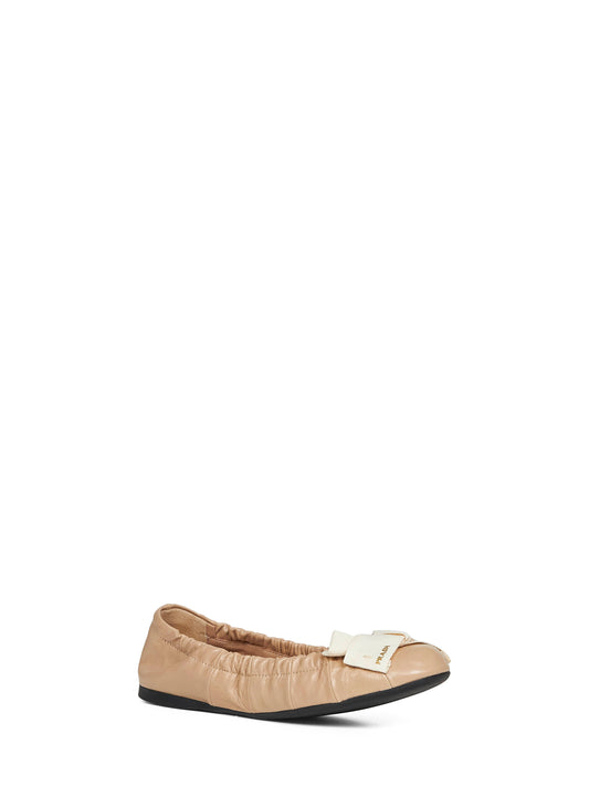 Sand leather ballet flats with bow