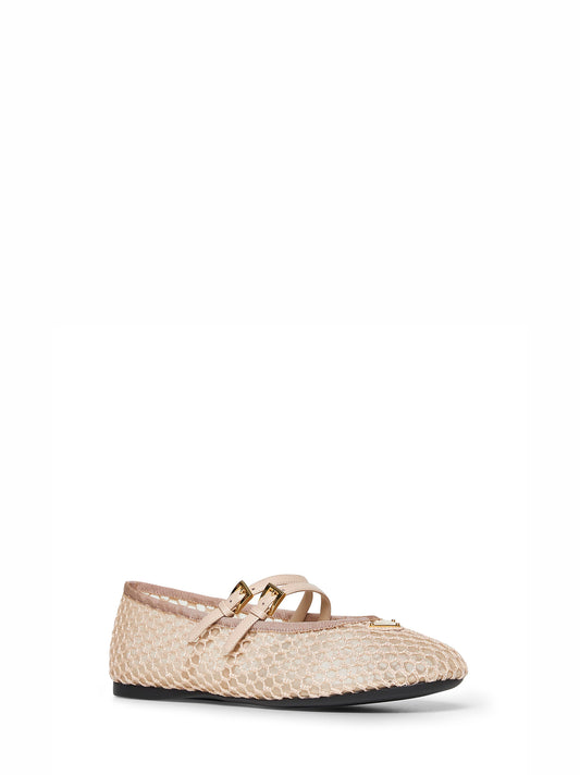 Beige mesh fabric ballerinas