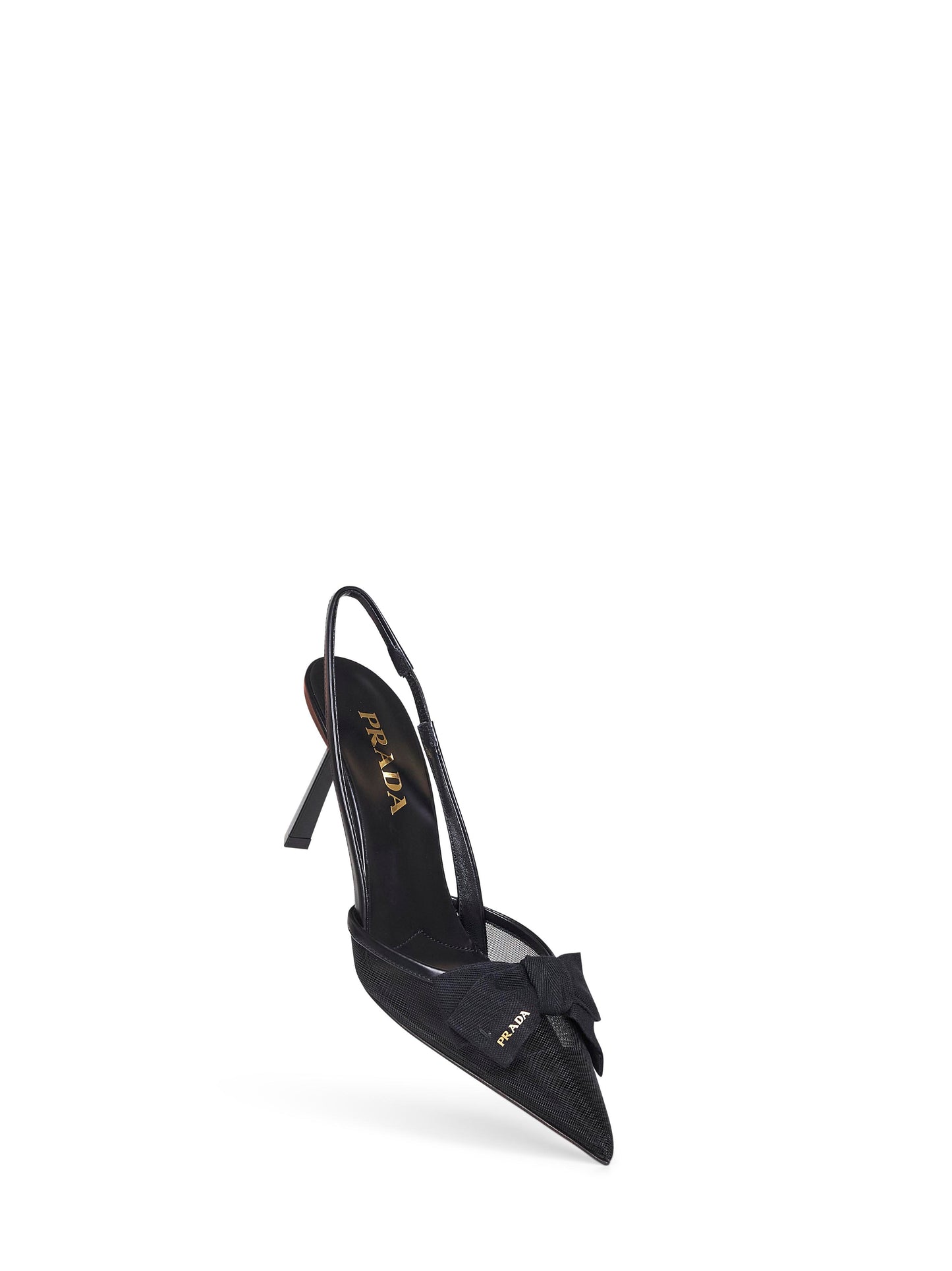 Black mesh slingback pumps