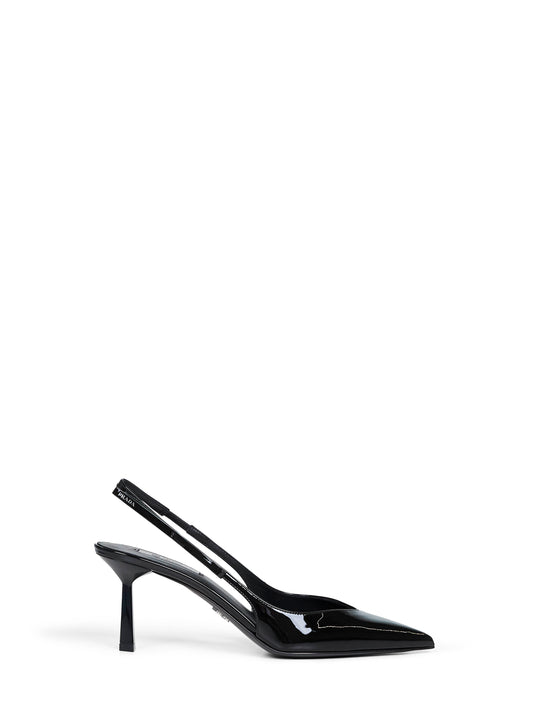 Black patent leather slingback pumps