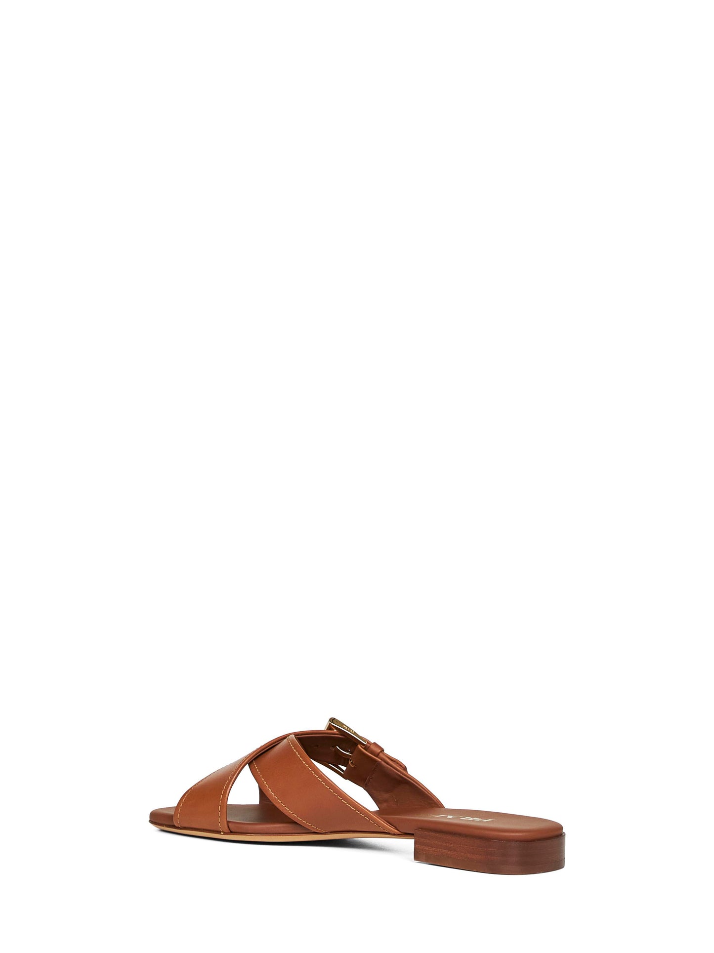 Sandali slider in pelle cuoio con fibbia