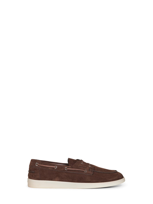 Dark brown suede boat shoes