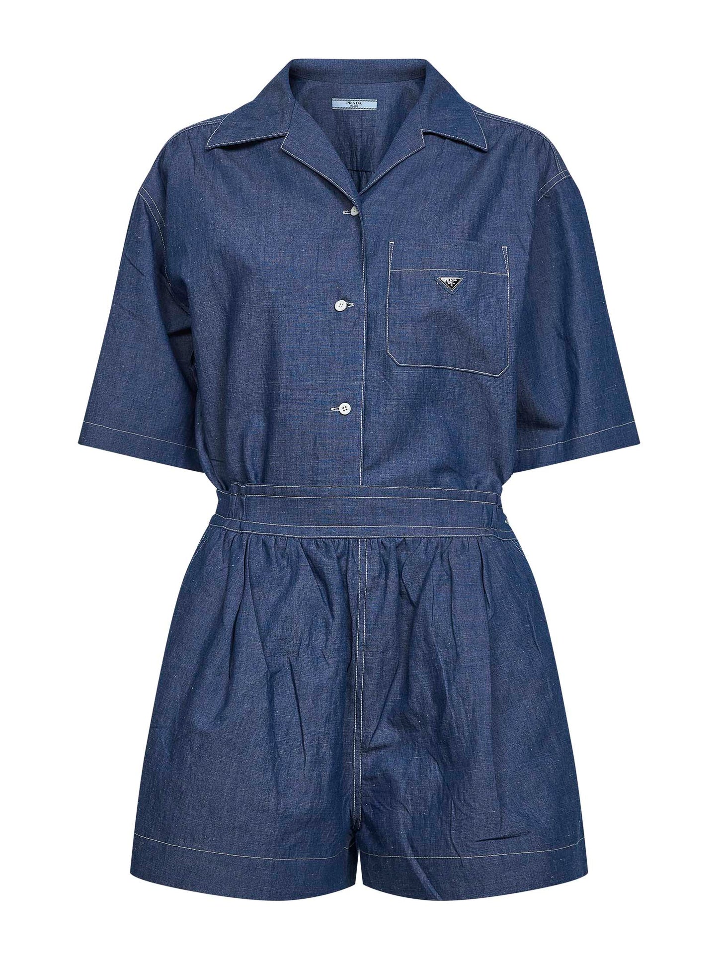 Tuta staccabile in denim di cotone e lino azzurro