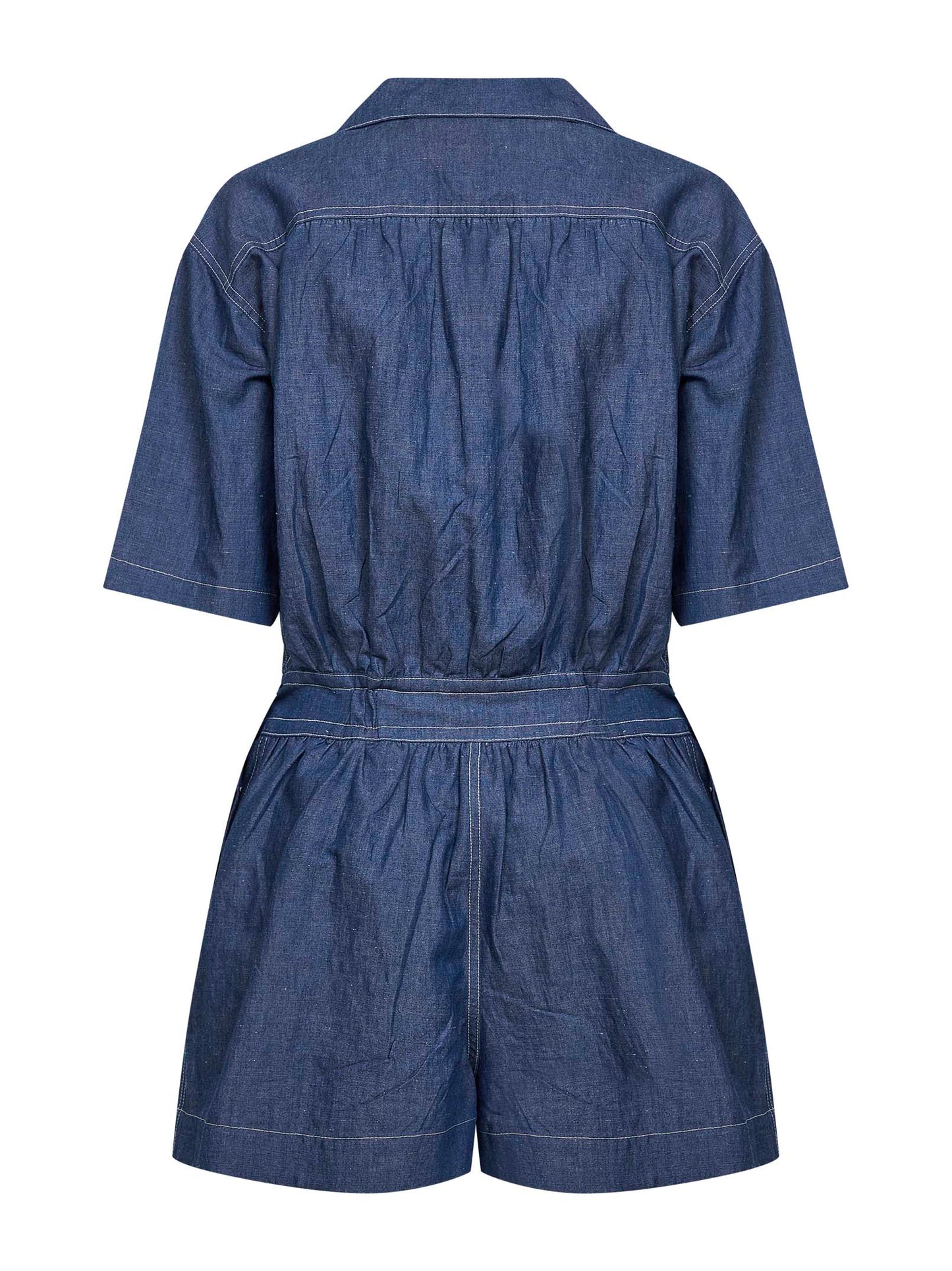 Tuta staccabile in denim di cotone e lino azzurro