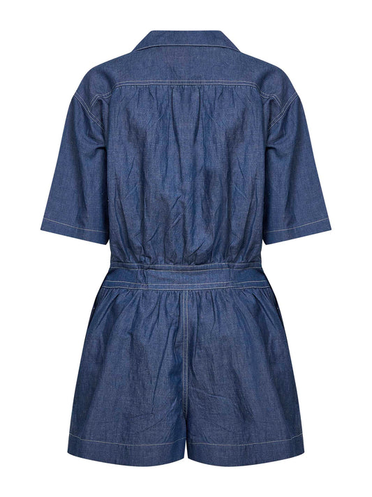 Tuta staccabile in denim di cotone e lino azzurro