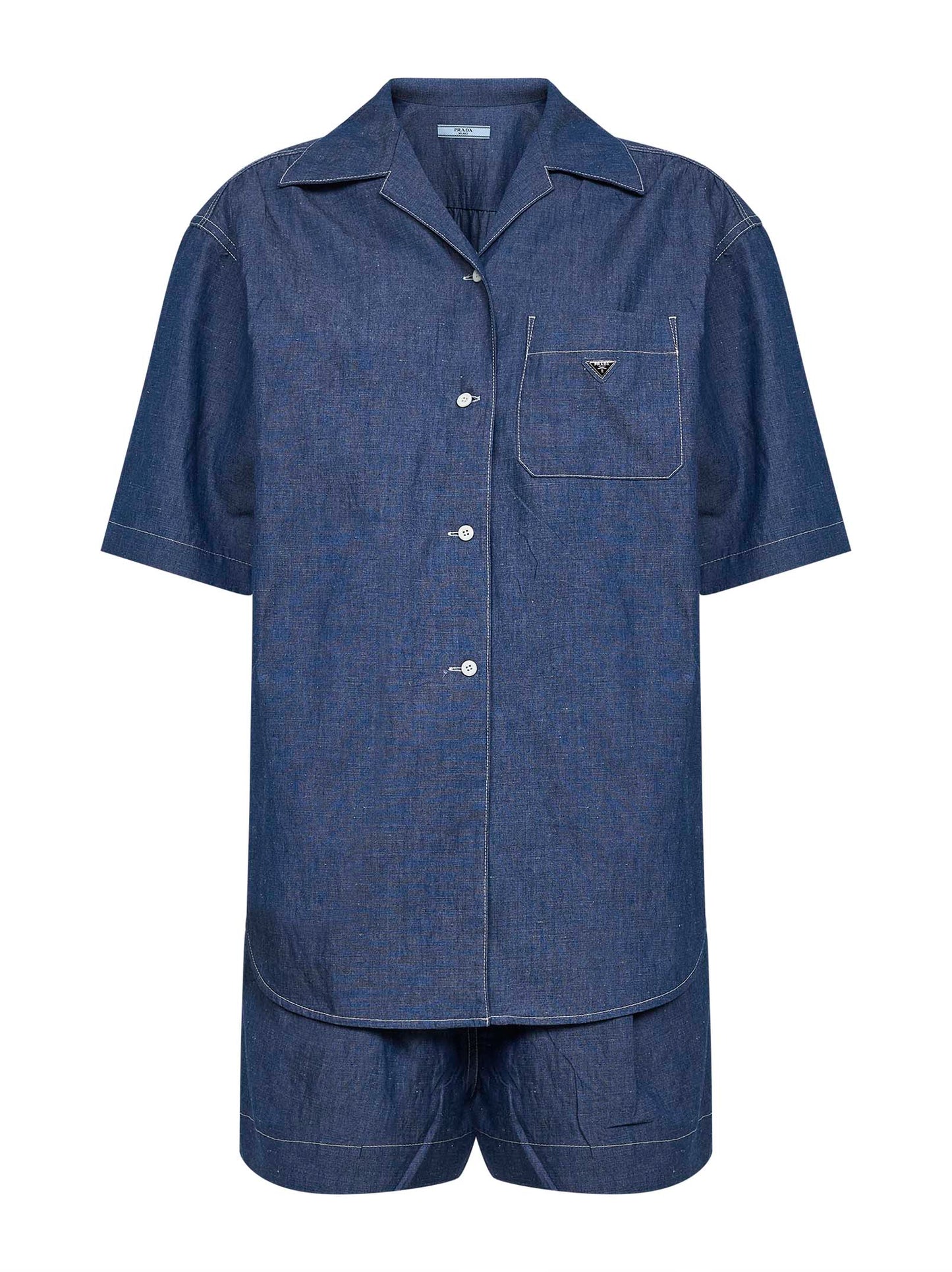 Tuta staccabile in denim di cotone e lino azzurro