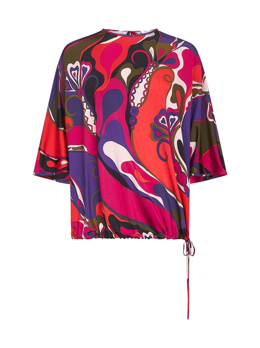 Orchidee print stretch viscose cape blouse