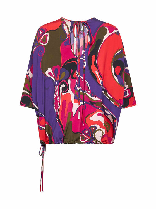 Orchidee print stretch viscose cape blouse
