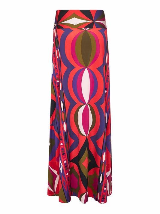 Printed stretch viscose long skirt