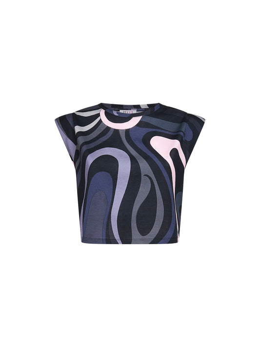 Marmo print cotton cropped top