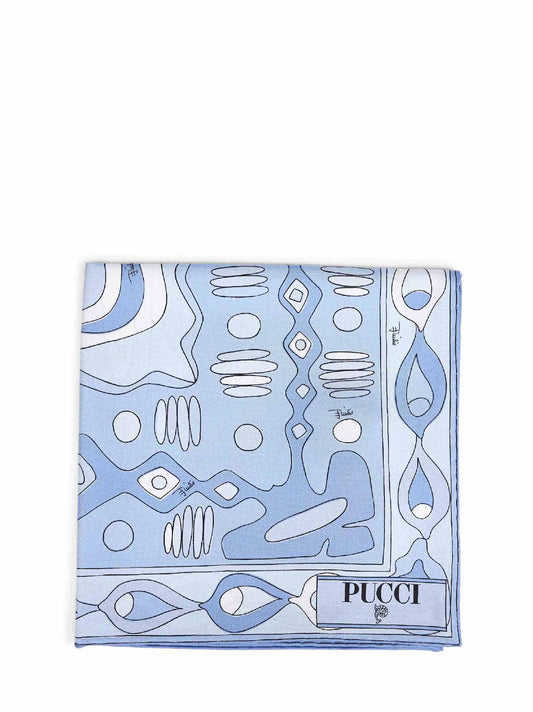 Pale blue Angoli-print silk twill scarf