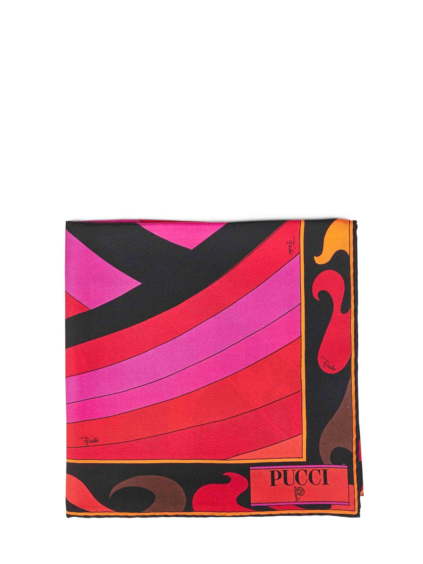 Foulard in twill di seta stampa Iride fucsia e arancione